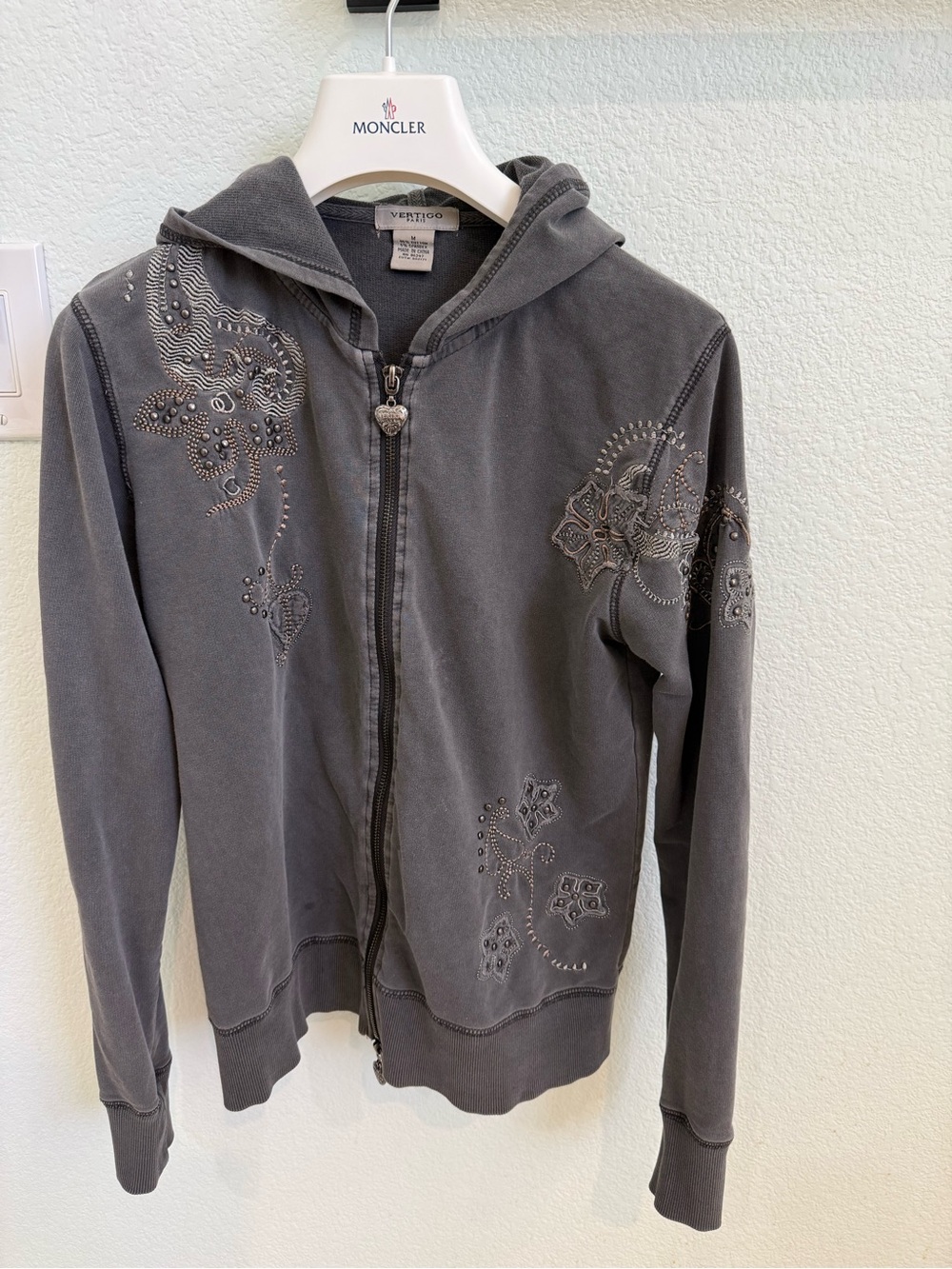 Vertigo Paris Stone Gray Hoodie with double Zipper